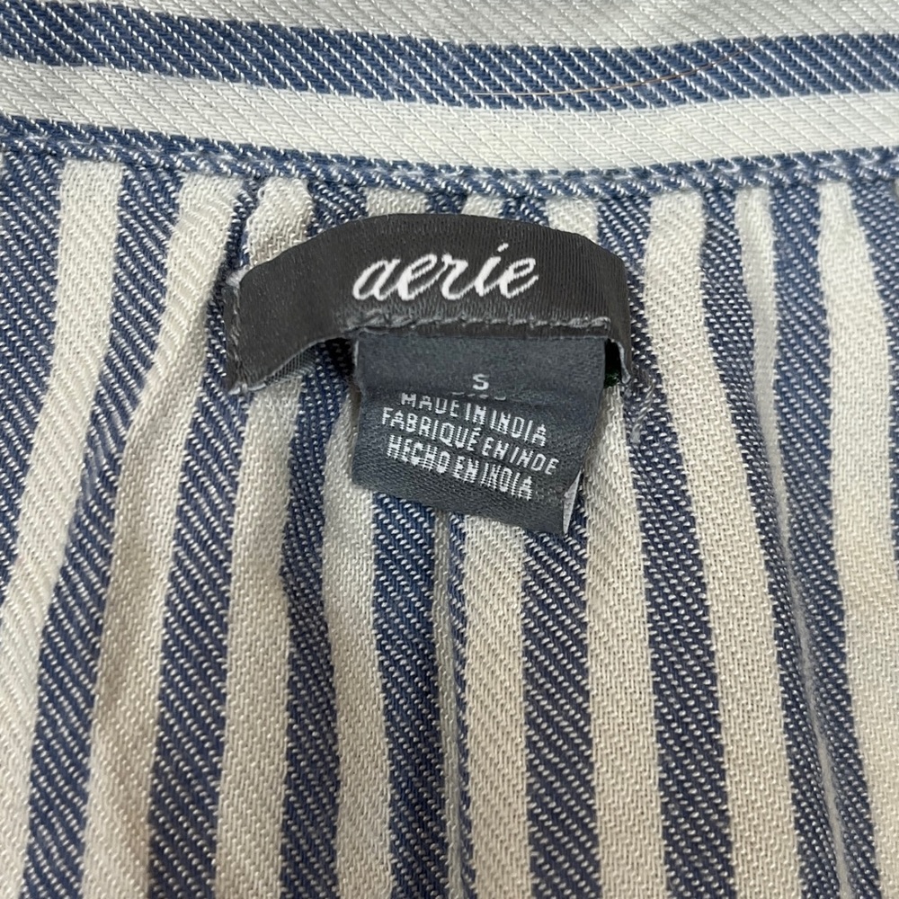 Aerie Intimates Sleepwear Pinstripes Blue White Long Sleeve Ruffle V-Neck Tunic - Picture 5 of 6